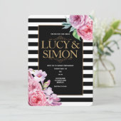 ピンクローゼズとストライプ結婚式招待状 招待状 (スタンド正面)