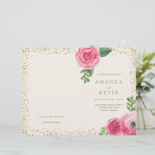 ピンクローゼズと金ゴールドグリッター結婚式 プログラム (スタンド正面)