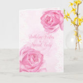 ピンクローゼズアンドレースハッピーバースデースペシャルレディ カード (黄色い花)