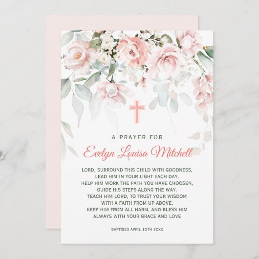 ピンクローゼズグリーンリーベージュフェスティスバプテスマ祈りの言葉インビタ 招待状 (正面/裏面)