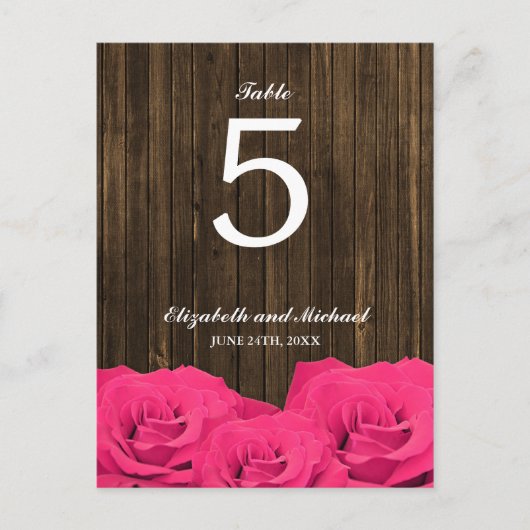 ピンクローゼズバーンウッド結婚ズテーブル番号 ポストカード (正面)