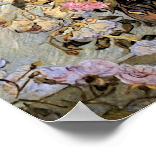 ピンクローゼズファン付き花瓶ゴッホファインアート ポスター (角)