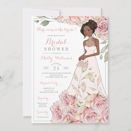 ピンクローゼズブライドブライダルシャワー 招待状 (正面)