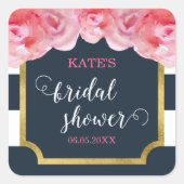 ピンクローゼズブルーストライプブライダルシャワー スクエアシール (正面)