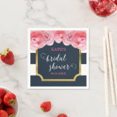 ピンクローゼズブルーストライプブライダルシャワー スタンダードカクテルナプキン (インサイチュ)