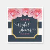 ピンクローゼズブルーストライプブライダルシャワー スタンダードカクテルナプキン (正面)