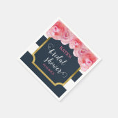 ピンクローゼズブルーストライプブライダルシャワー スタンダードカクテルナプキン (角)