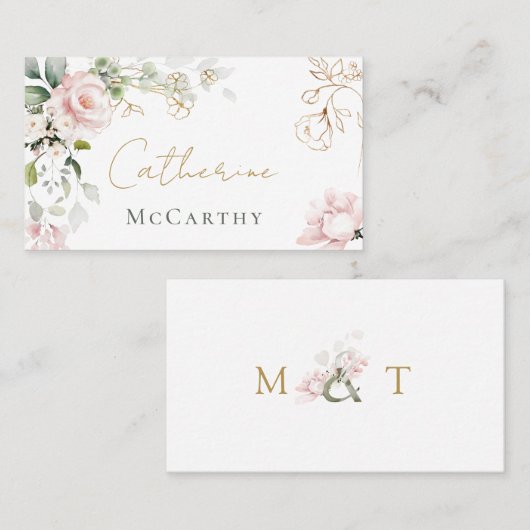 ピンクローゼズリーフ結婚ズ座席表 プレイスカード (正面/裏面)