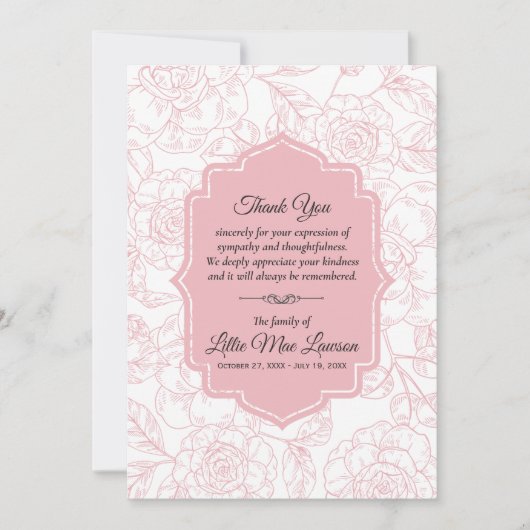 ピンクローゼズ葬儀記念サンキューカード (正面)