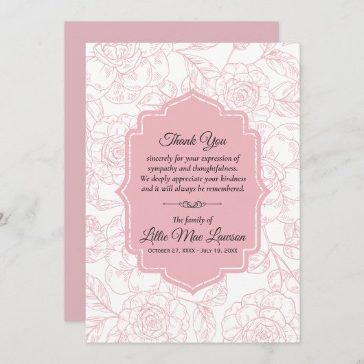 ピンクローゼズ葬儀記念サンキューカード (正面/裏面)