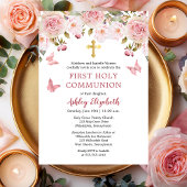 ピンクローゼズ蝶フローラファーストホーリーコミュニオン 招待状