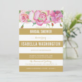 ピンクローゼズ&金ゴールドホワイトストライプブライダルシャワー 招待状 (スタンド正面)