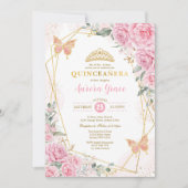 ピンクローゼバタフライキンセエーラ金ゴールド幾何学的イン 招待状 (正面)