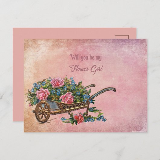 ピンクローゼフラワーガールの手押し車 案内ポストカード (正面/裏面)