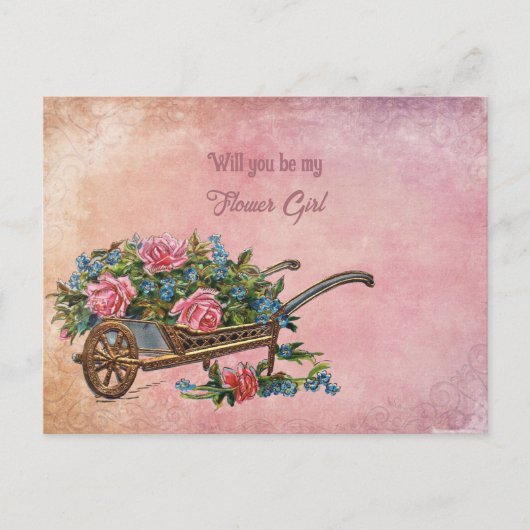 ピンクローゼフラワーガールの手押し車 案内ポストカード (正面)