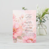ピンクローゼフラワーズお祝いオブ・ライフ |写真 招待状 (スタンド正面)