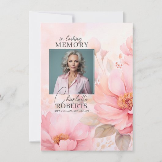 ピンクローゼフラワーズお祝いオブ・ライフ |写真 招待状 (裏面)