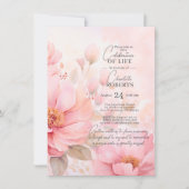 ピンクローゼフラワーズお祝いオブ・ライフ |写真 招待状 (正面)