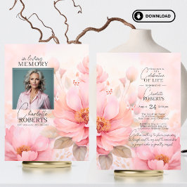 ピンクローゼフラワーズお祝いオブ・ライフ |写真 招待状