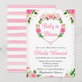 ピンクローゼフラワーズハートリースベビーシャワー 招待状