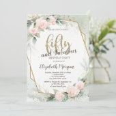 ピンクローゼフレーム紙吹雪グリーン50誕生日 招待状 (スタンド正面)