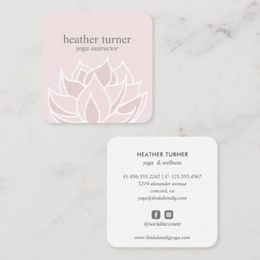 ピンクロータスウェルネススパマッサージヨガ スクエア名刺 (正面/裏面)