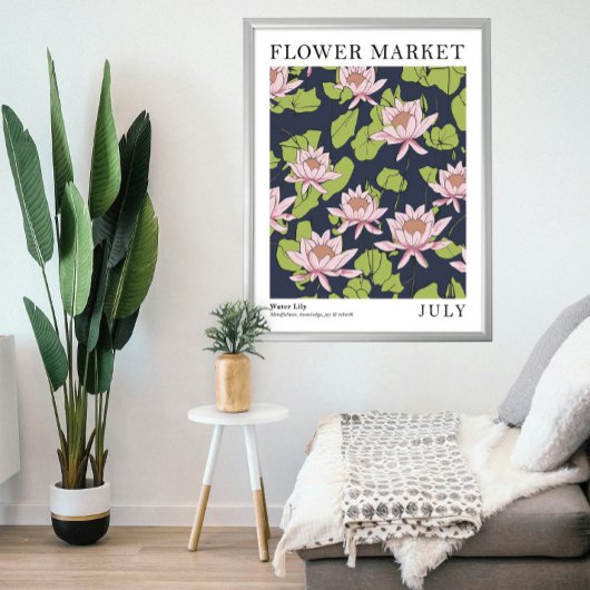 ピンクロータスウォーターリリー7月誕生花市場 ポスター
