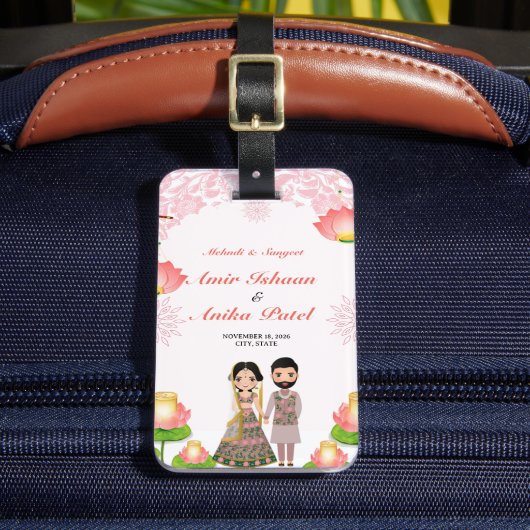 ピンクロータスエレガントランタンズメンディサンゲットインディアン ラゲッジタグ (正面インサイチュ2)