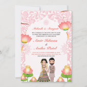 ピンクロータスエレガントランタンズメンディサンゲットインディアン 招待状 (正面)