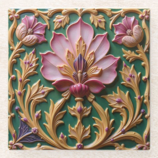 ピンクロータスコアスター ガラスコースター (正面)