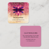ピンクロータスフラワーウォーター色グランジレトロ スクエア名刺 (正面/裏面)