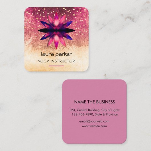ピンクロータスフラワーウォーター色グランジレトロ スクエア名刺 (正面/裏面)
