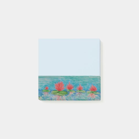 ピンクロータスフラワーズスケッチアートノート ポストイット (正面)