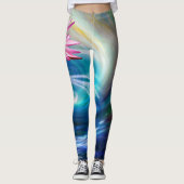 ピンクロータスフラワーブルーホワイトスワールレギンス レギンス (正面)