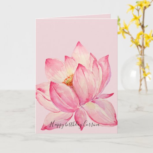 ピンクロータスフラワー カード (黄色い花)