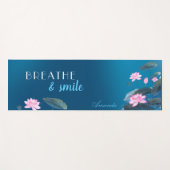 ピンクロータスフローラマインドフルネス名前ダークブルーY ヨガマット (正面(横))