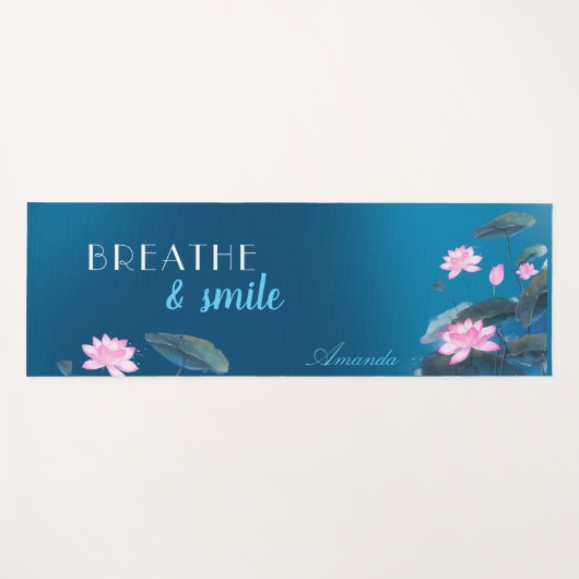 ピンクロータスフローラマインドフルネス名前ダークブルーY ヨガマット (正面(横))