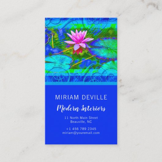 ピンクロータスブルーナマステブティックまたはヨガ 名刺 (正面)