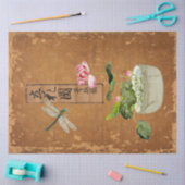 ピンクロータスブロッサムドラゴンフライヴィンテージデカップアート 薄葉紙 (クラフト)