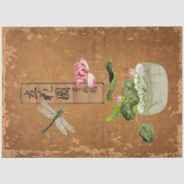 ピンクロータスブロッサムドラゴンフライヴィンテージデカップアート 薄葉紙