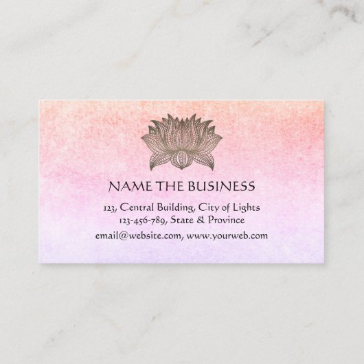 ピンクロータスマンダラヨガトレーナー瞑想レトロ 名刺 (裏面)