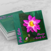 ピンクロータス美しいスパグリーンビジネスカード スクエア名刺