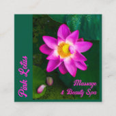ピンクロータス美しいスパグリーンビジネスカード スクエア名刺 (正面)