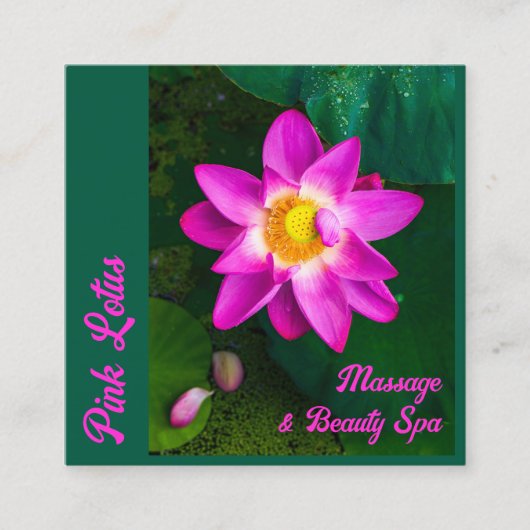 ピンクロータス美しいスパグリーンビジネスカード スクエア名刺 (正面)