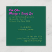 ピンクロータス美しいスパグリーンビジネスカード スクエア名刺 (裏面)