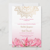 ピンクロータス金ゴールドインディアン結婚ズ 招待状 (正面)