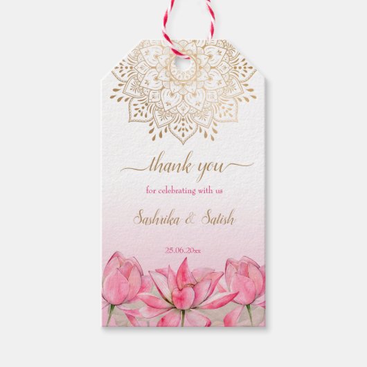 ピンクロータス金ゴールドマンダラ結婚インディアンの感謝していユーザ ギフトタグ (正面)