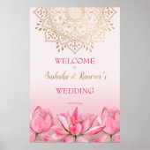 ピンクロータス金ゴールドマンダラ結婚インディアンの歓迎 ポスター (正面)