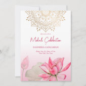 ピンクロータス金ゴールドマンダラ結婚インディアンズメンディ 招待状 (正面)