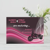 ピンクロードバイクもしくは自転車に乗る人結婚式招待状 招待状 (スタンド正面)